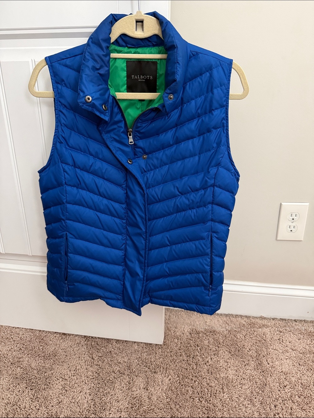 Talbots Royal Blue Quilted Packable Vest with Green Lining